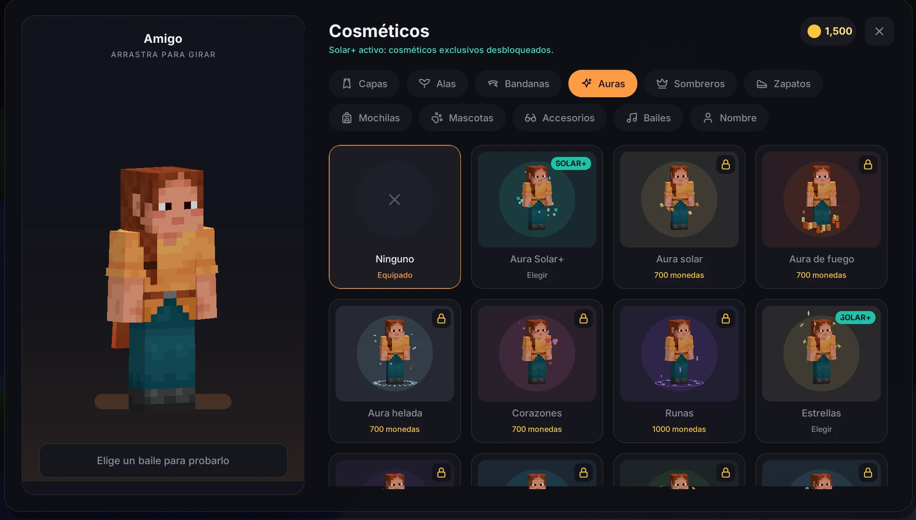 Menú de cosméticos