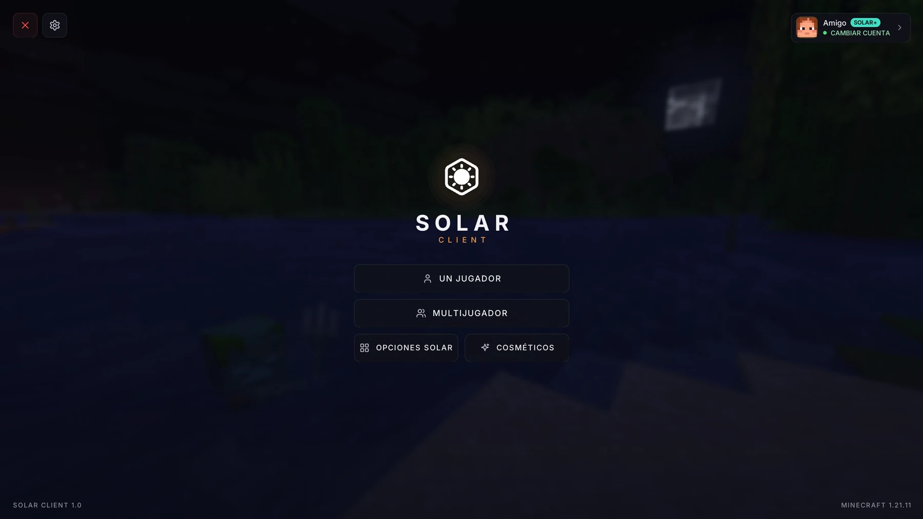 Menú principal de Solar Client